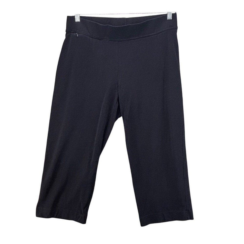 Lands End Womens Black Pull On Capri Pants Size L Cotton Stretch Cropped Pants
